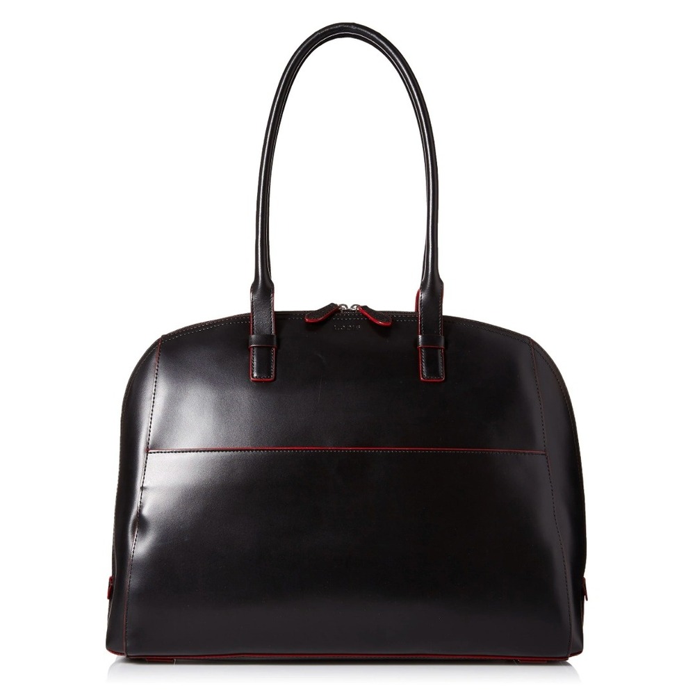 Lodis Audrey Buffy Black Leather Brief Tote Shoulder Bag Red Trim